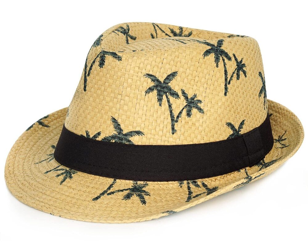 9534 Summer Straw Fedora Hat Short Brim Panama Sun Hat Trilby Beach Hat &
